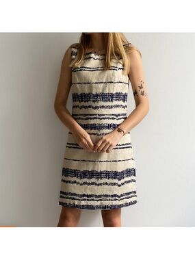 Banana Republic Cream and Navy Striped Sleeveless Shift Dress